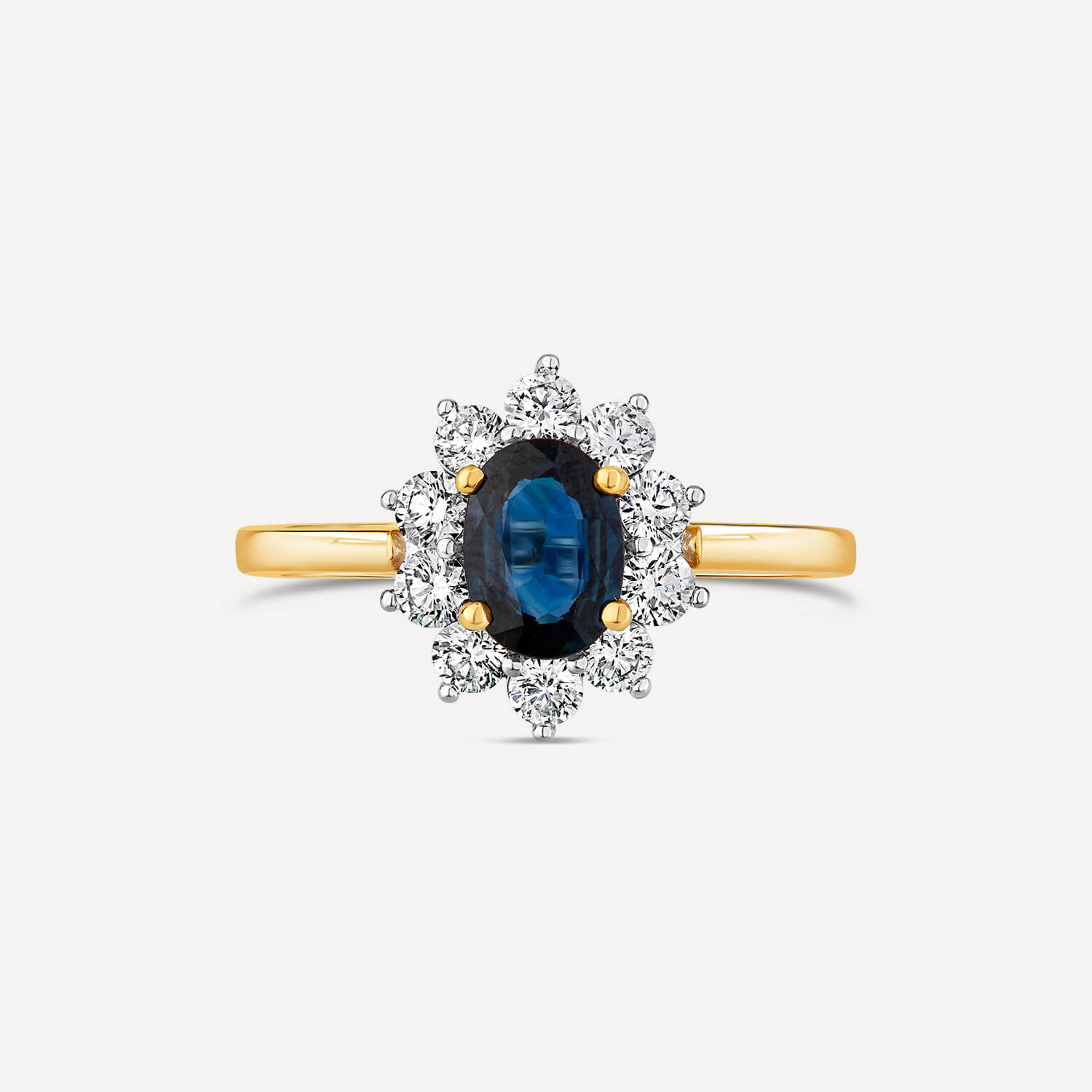 18ct Yellow Gold Sapphire 0.59ct Diamond Cluster Ring