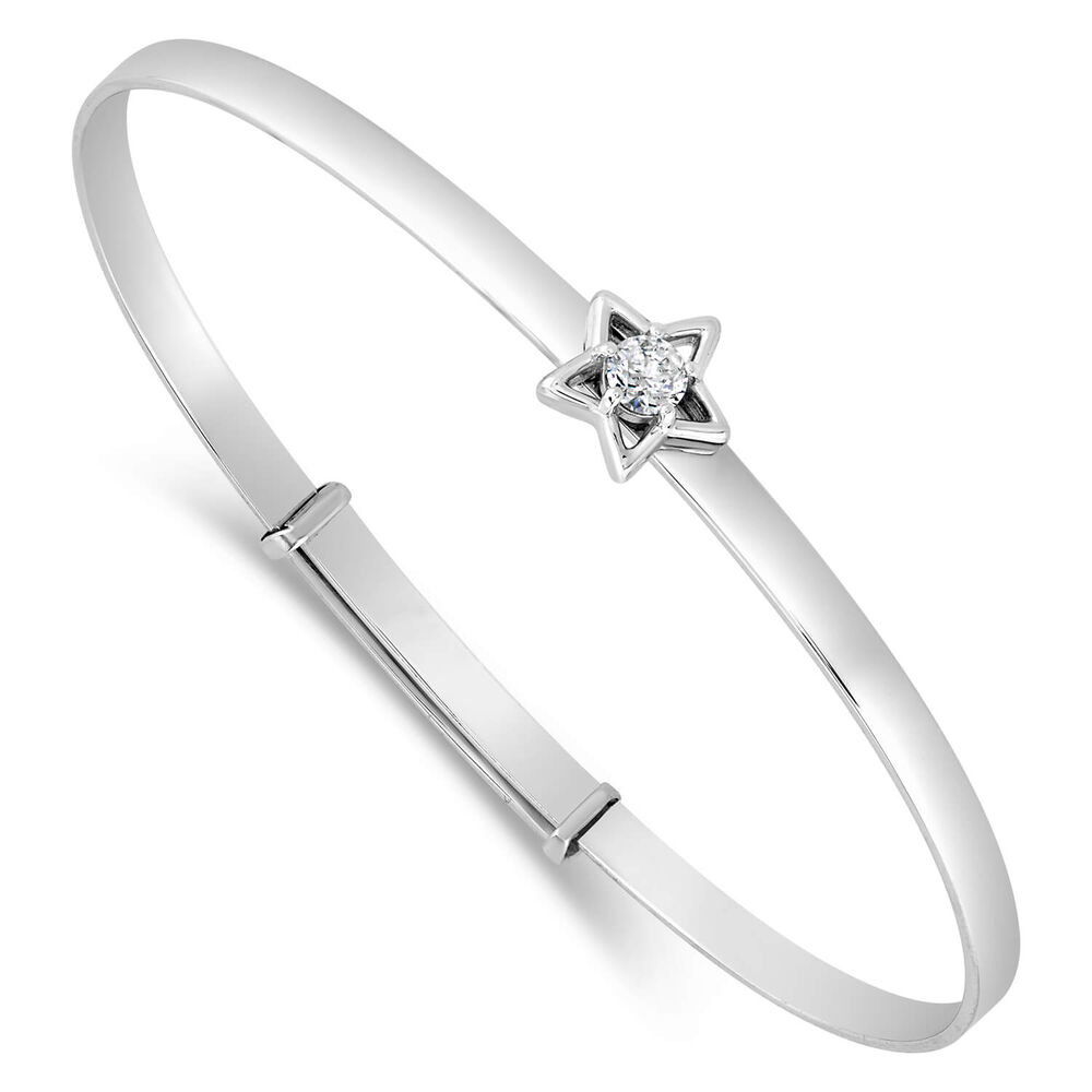 Little Treasure Sterling Silver Cubic Zirconia Open Star Bangle