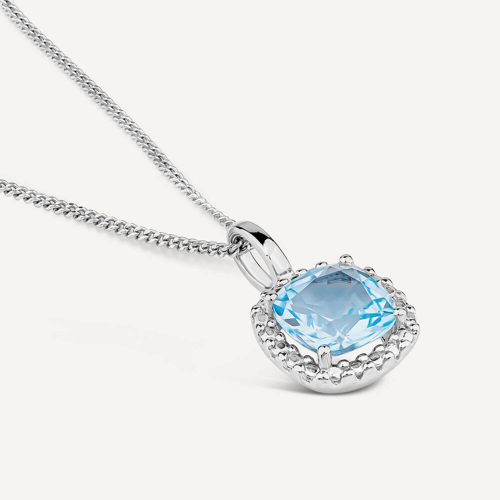 9ct White Gold Sky Blue Topaz Cushion Pendant image number 3