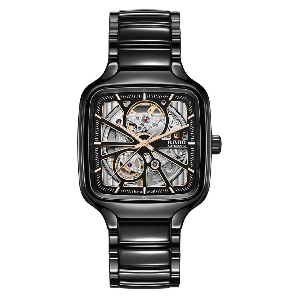 Rado True Square Open Heart Transparent Dark Ceramic Case Unisex Watch