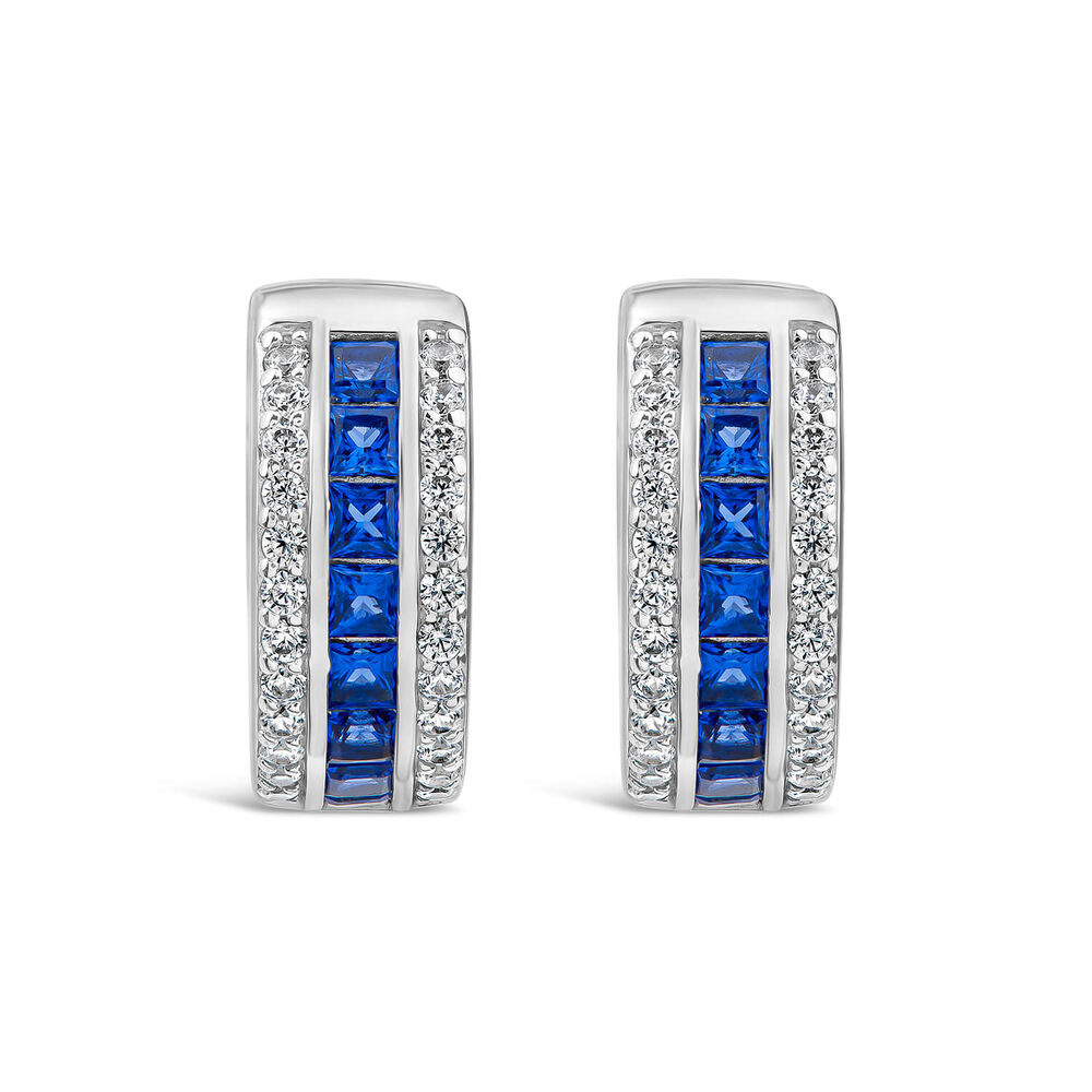Sterling Silver Blue & White Cubic Zirconia Barrel Shaped Hoop Earrings image number 0