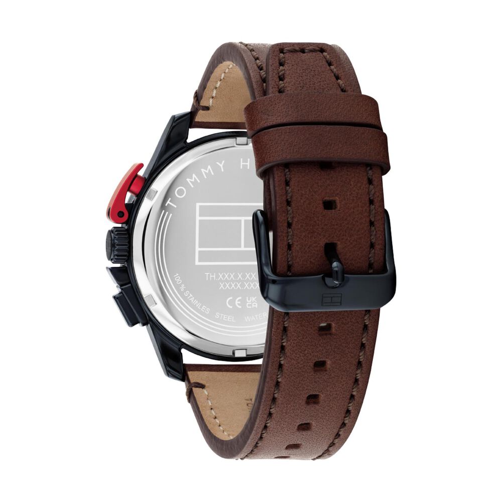 Tommy Hilfiger Bank 44mm Blue Dial & Bezel Brown Leather Strap Watch image number 2