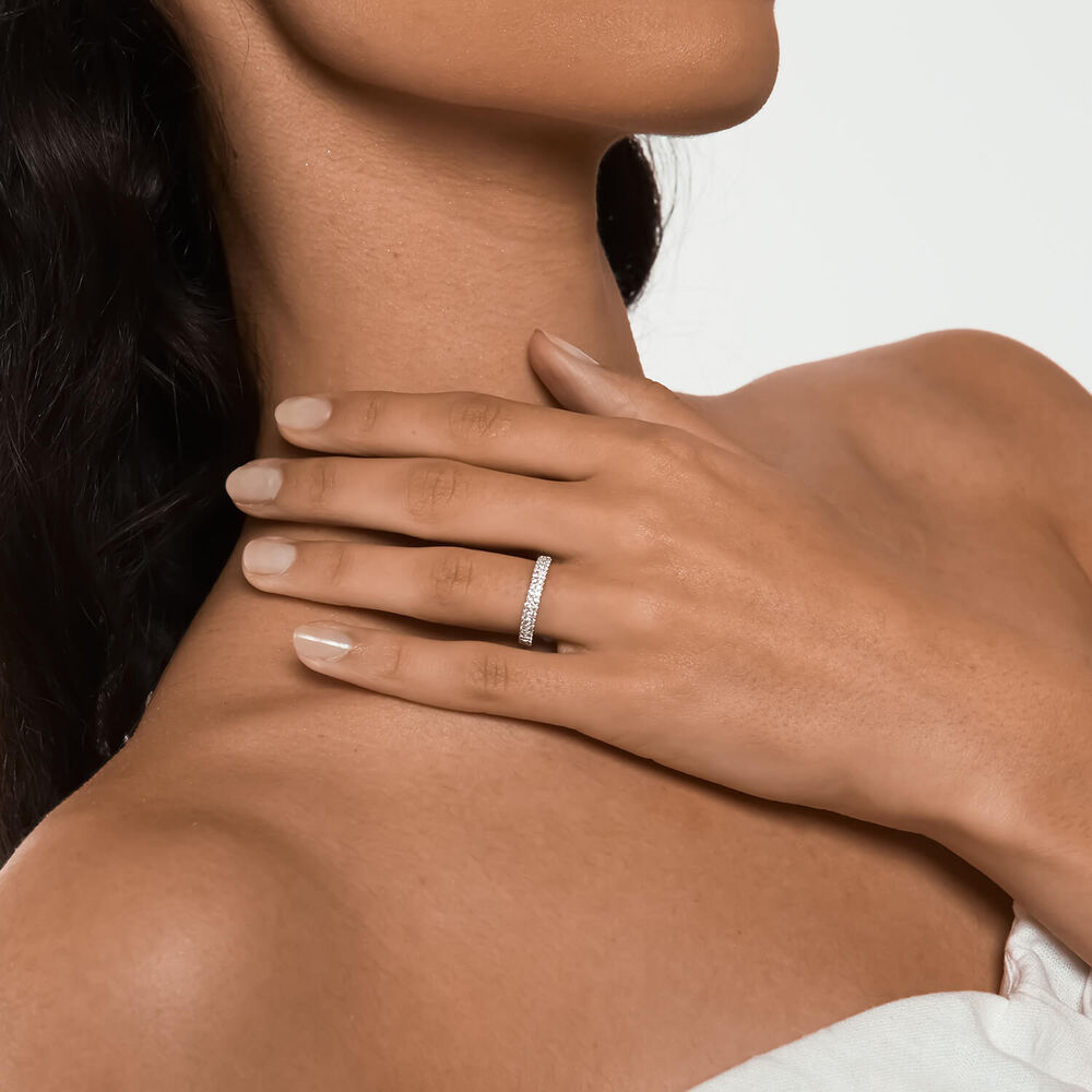 18ct White Gold Orchid Setting 0.33 Carat Double Row Diamonds Wedding Ring image number 3