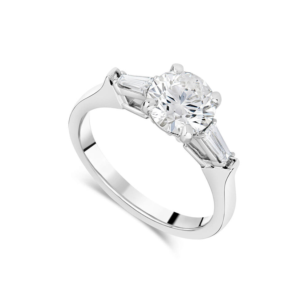 Born Platinum 1.38ct Lab Grown Round Solitaire & Baguette Diamond Sides Ring image number 0
