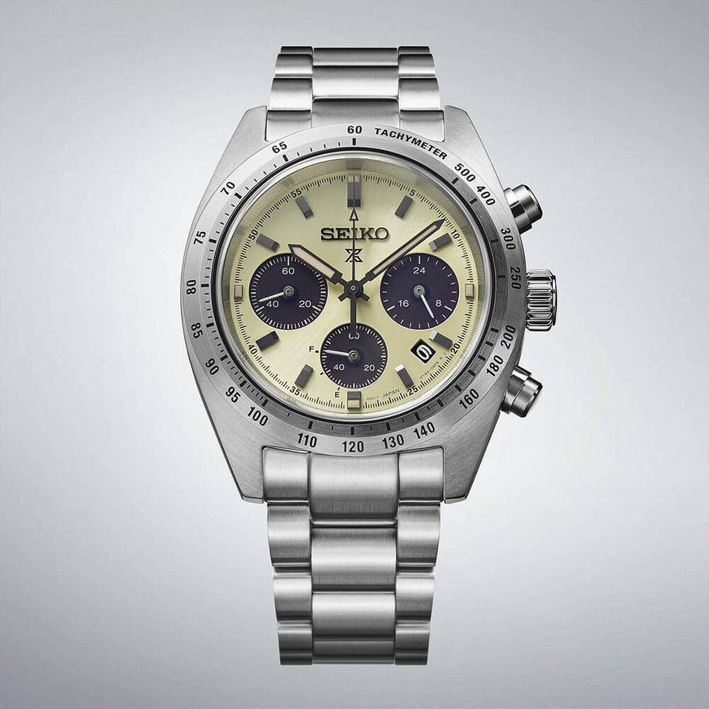 Seiko Prospex Speedtimer ‘Motoring’ European Exclusive 39mm Ivory Dial Steel Bracelet Watch image number 3