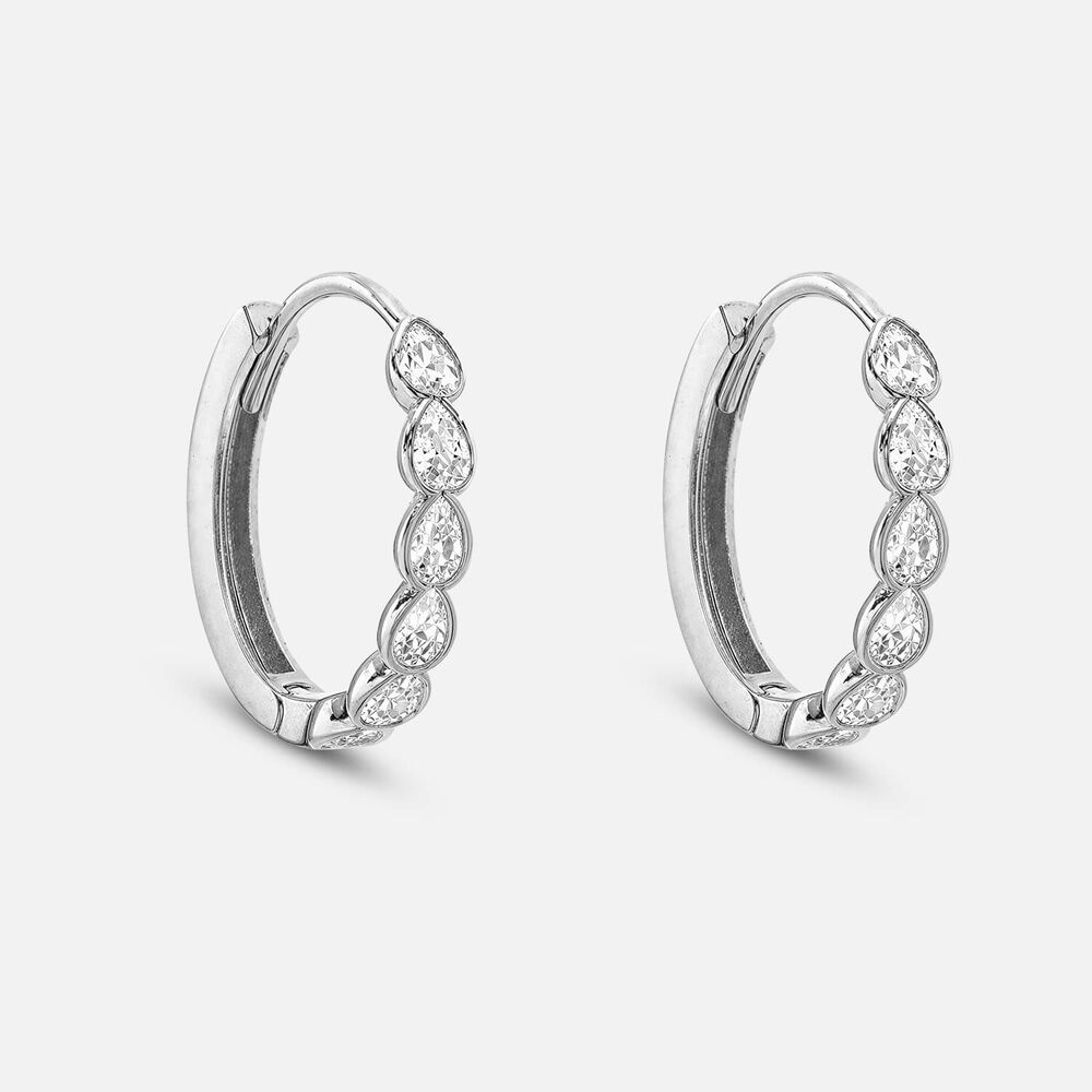 9ct White Gold Pear Cubic Zirconia Bezel Set Hoop Earrings