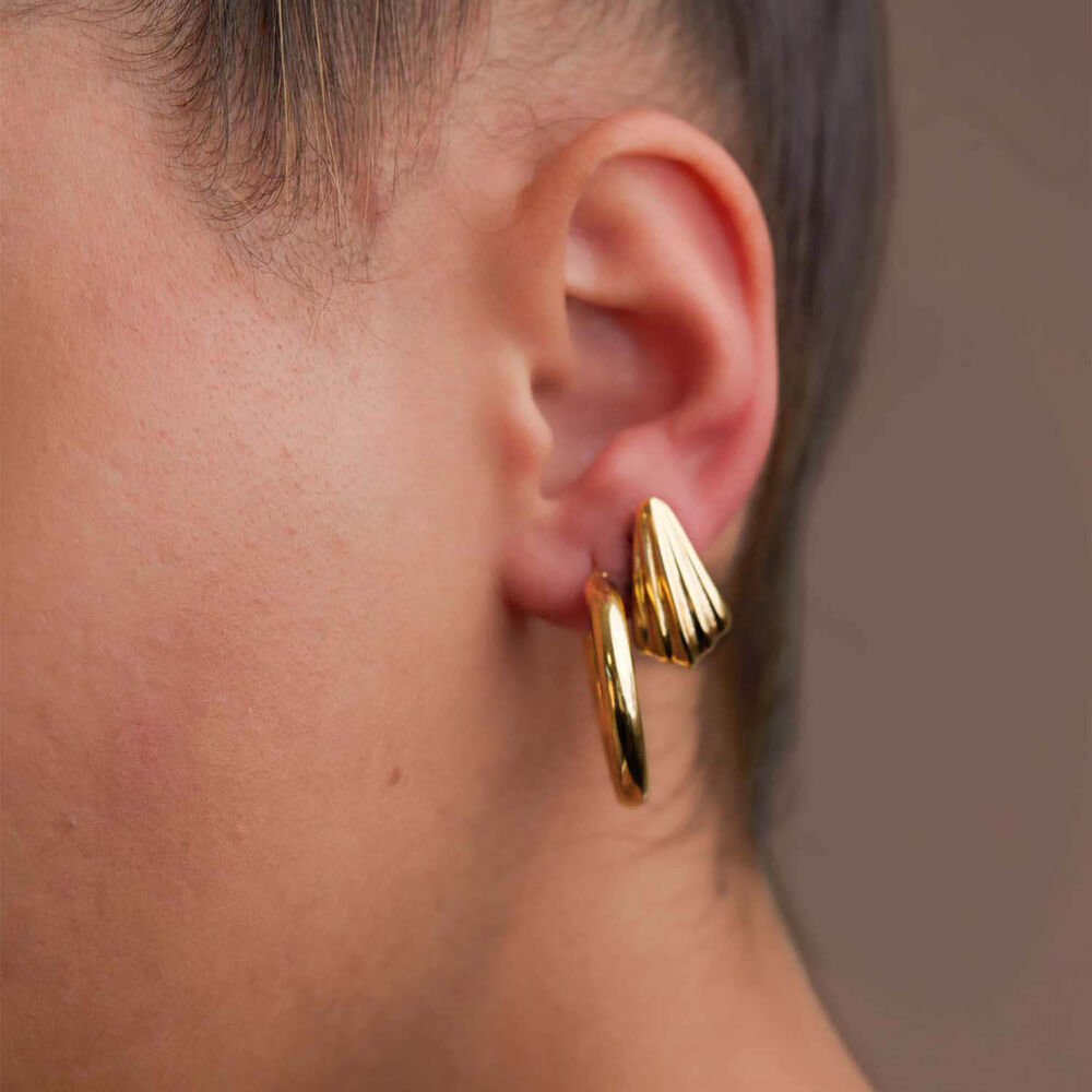 Yellow Gold Plated Sterling Silver Chunky Shell Stud Earrings image number 3