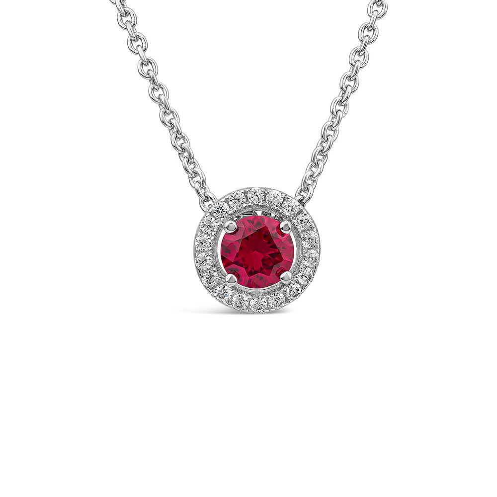 Sterling Silver Red Centre Stone & Cubic Zirconia Halo Pendant image number 0