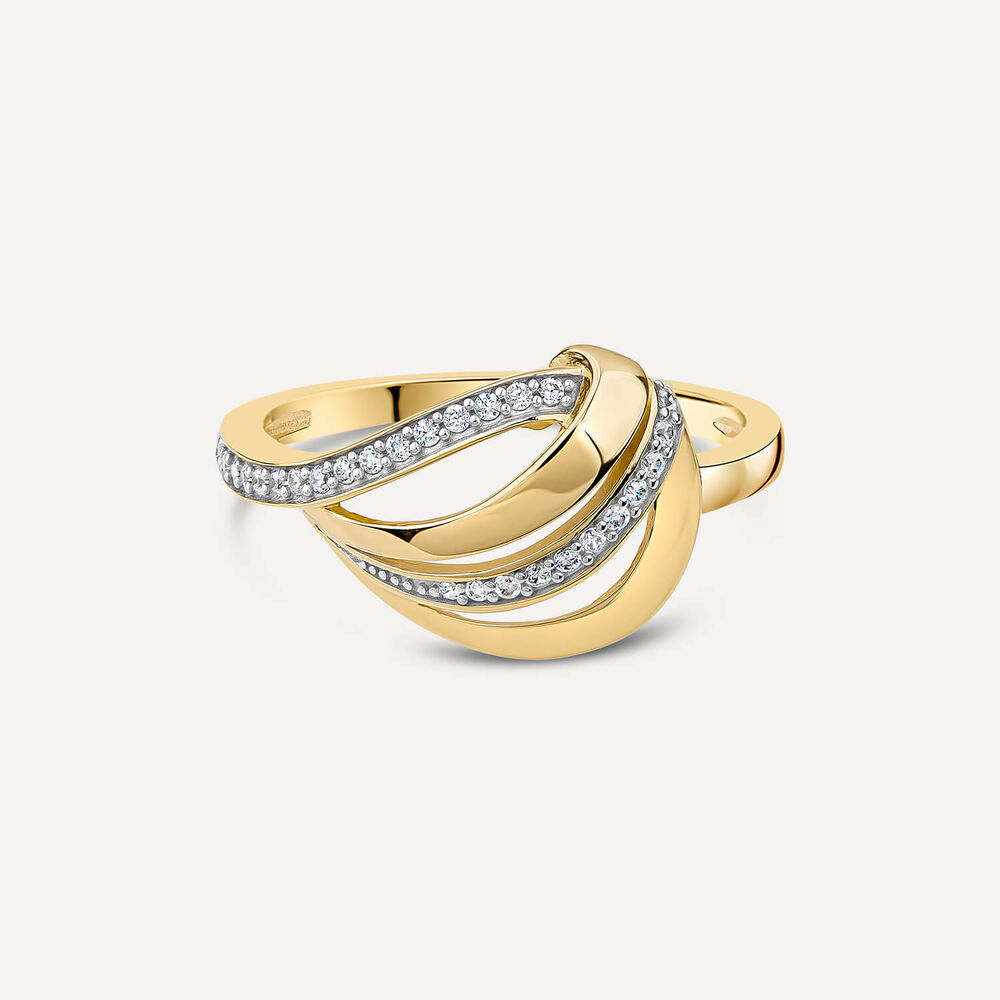 9ct Yellow Gold 4 Strand Cubic Zirconia Set Curve Ring image number 2