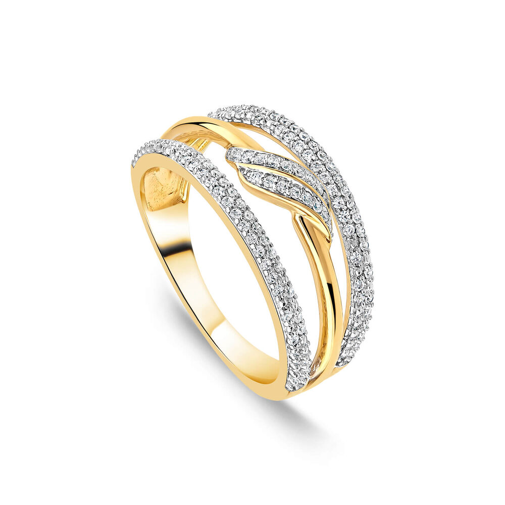 9ct Yellow & White Gold Three Strands Pave 0.25ct Diamond Polished Band Ring