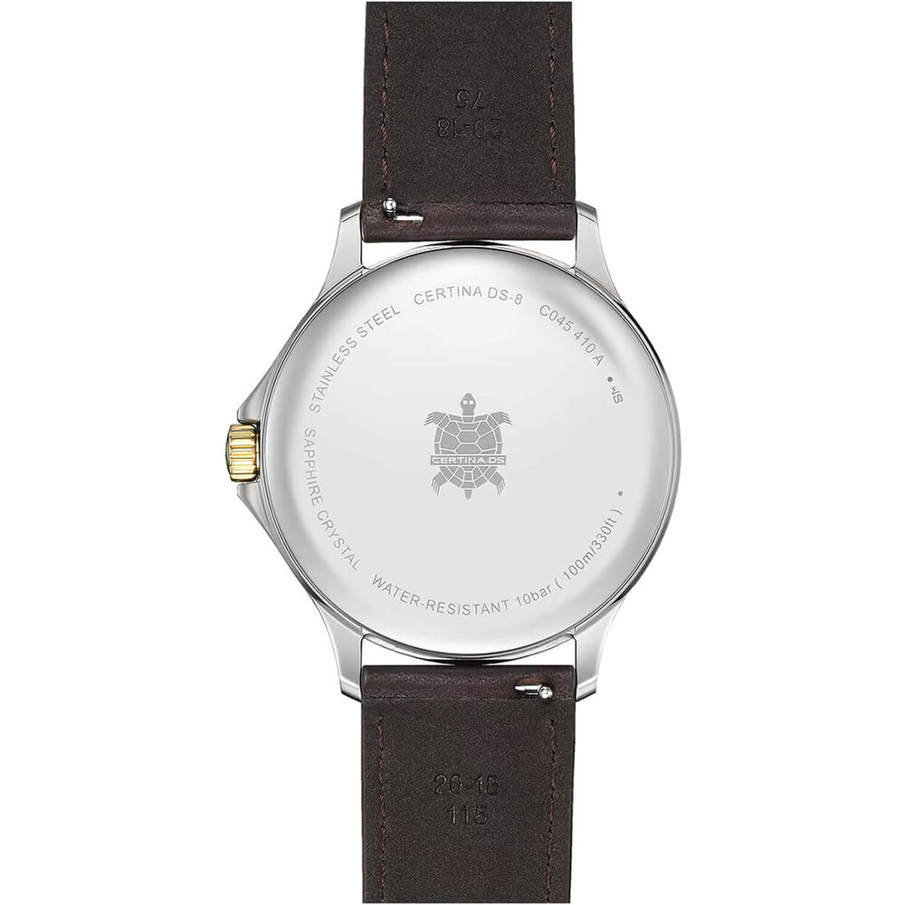 Certina DS-8 Gent 40mm White Dial Gold PVD Bezel Black Leather Strap Watch image number 1