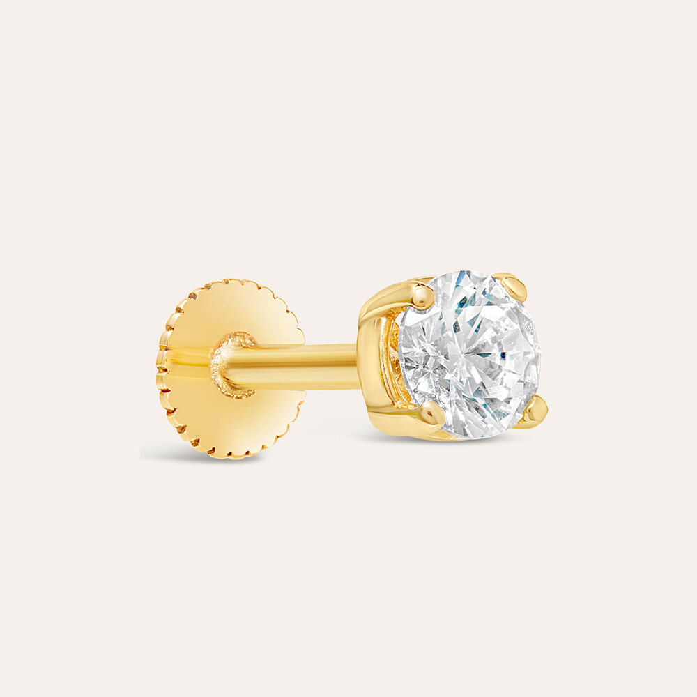 9ct Yellow Gold 4 Claw Cubic Zirconia Single Stud Earring