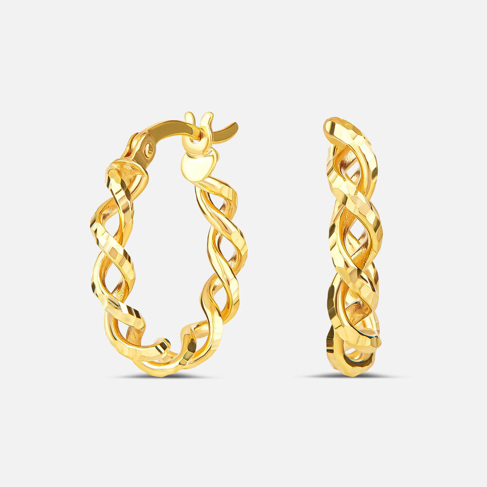 9ct Yellow Gold Diamond Cut Woven Twist Creole Hoop Earrings