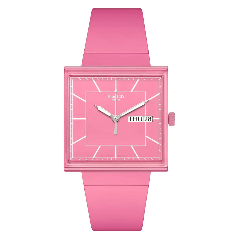 Swatch Bioceramic What If...Rose? Square Dial Pink Strap Watch image number 0