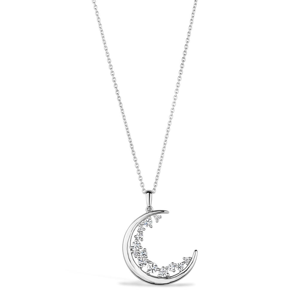 Sterling Silver Cubic Zirconia Half Moon Pendant (Chain Included) image number 0