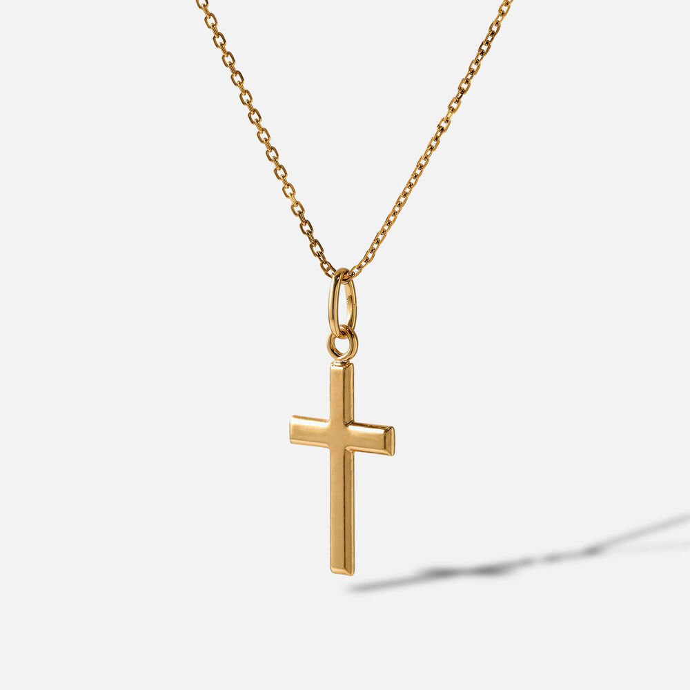Yellow Gold Plated Sterling Silver Plain Cross Pendant (Chain Included)