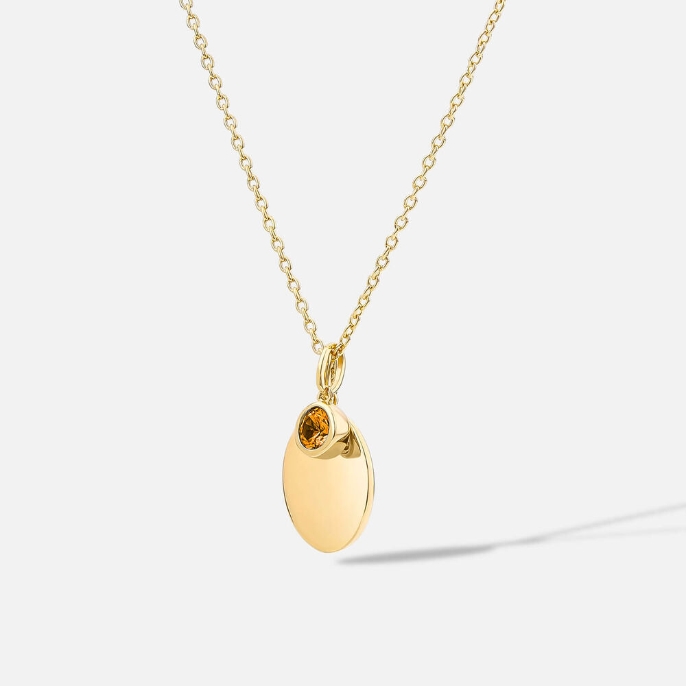 Yellow Gold Plated Vermeil Sterling Silver November Birthstone Citrine Disc Pendant