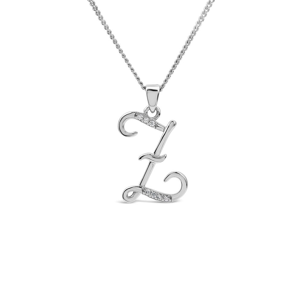 Sterling Silver Script Cubic Zirconia Initial Z Pendant image number 0