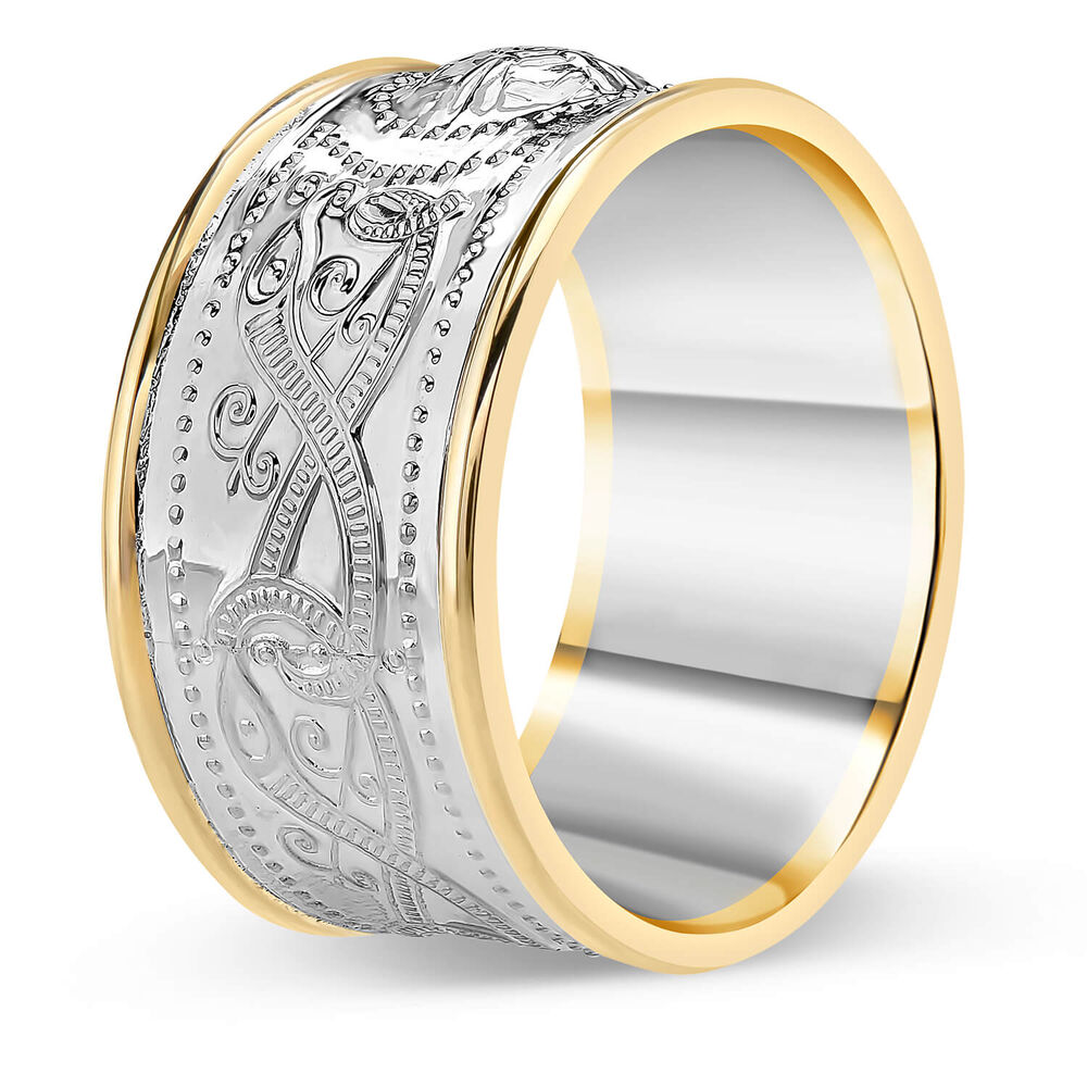 Sterling Silver Newgrange Spiral 10ct Rims Gents Claddagh Ring image number 6