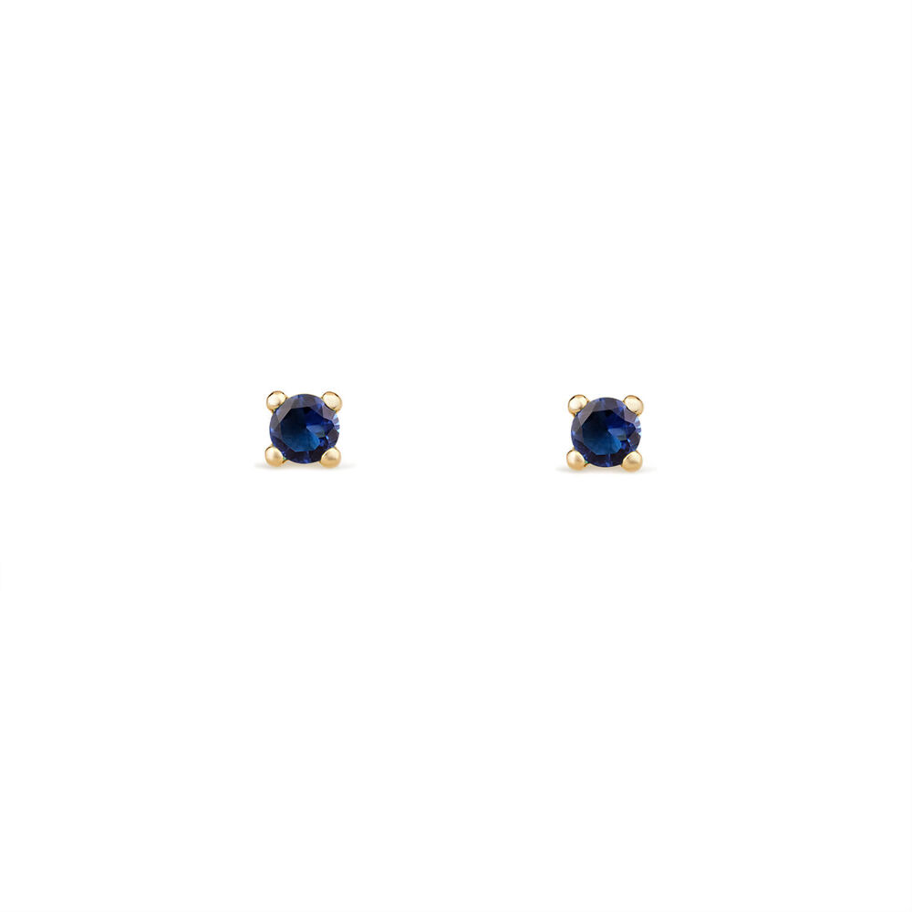 9ct Yellow Gold Four Claw Set Dark Blue Cubic Zirconia Stud Earrings image number 0