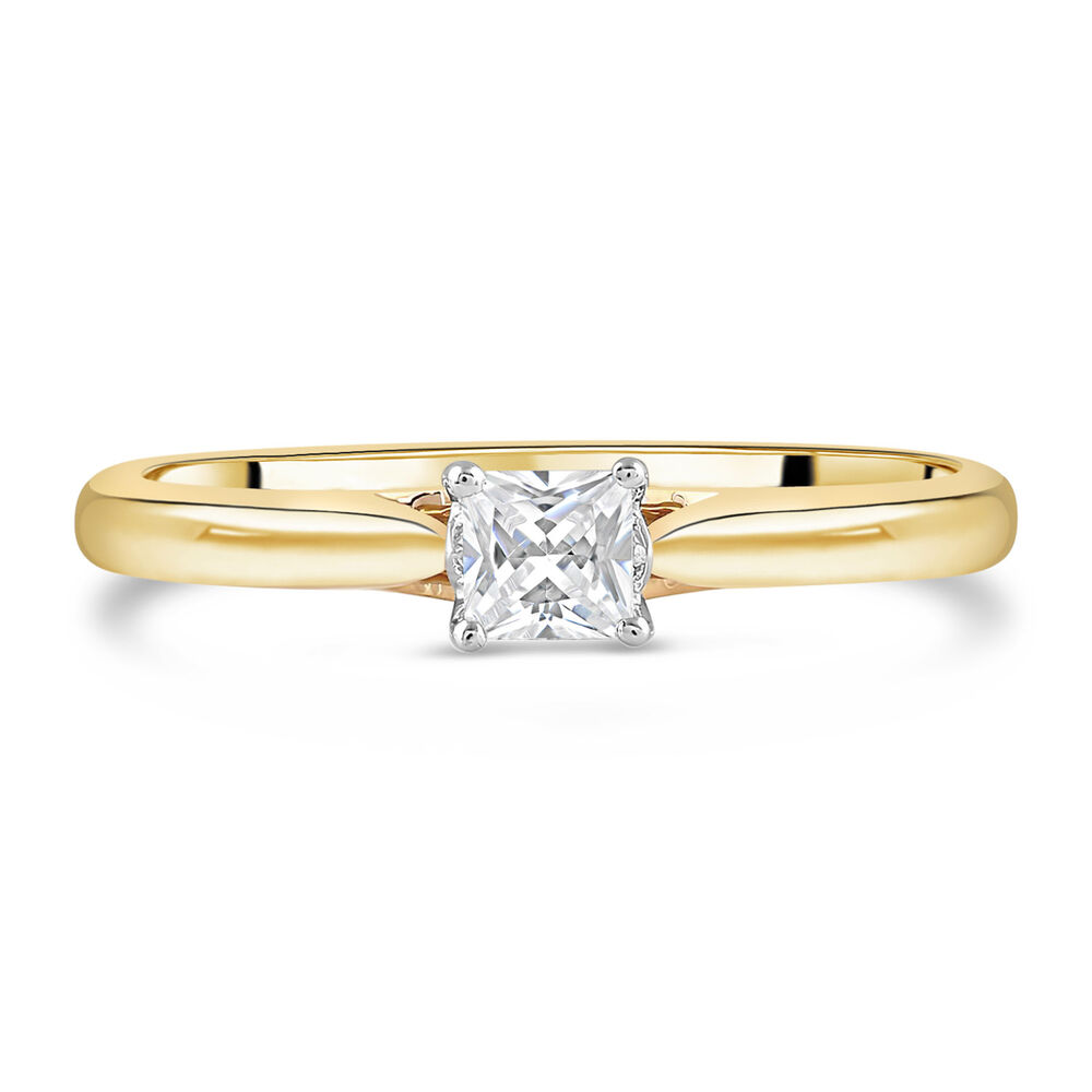 18ct Yellow Gold 0.25ct Princess Diamond Orchid Setting Ring image number 1