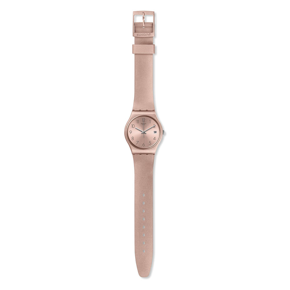 Swatch Pinkbaya 34mm Pink Case Pink Dial Pink Silicone Strap Ladies Watch image number 0