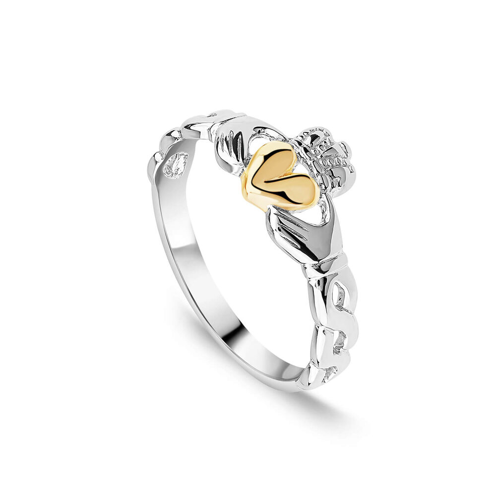 Sterling Silver Rose Gold Plated Heart Claddagh Celtic Knot Ring