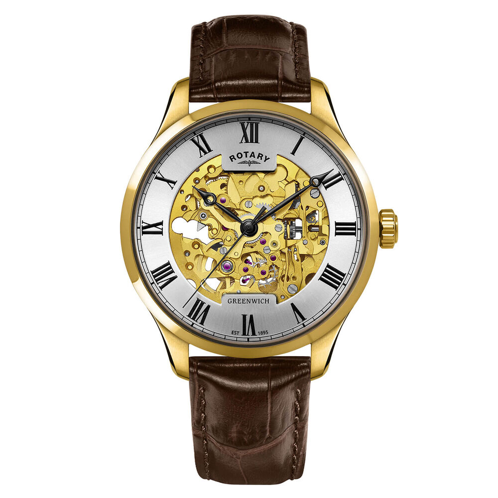 Rotary Greenwich 42mm Silver Dial Brown Leather Strap Watch