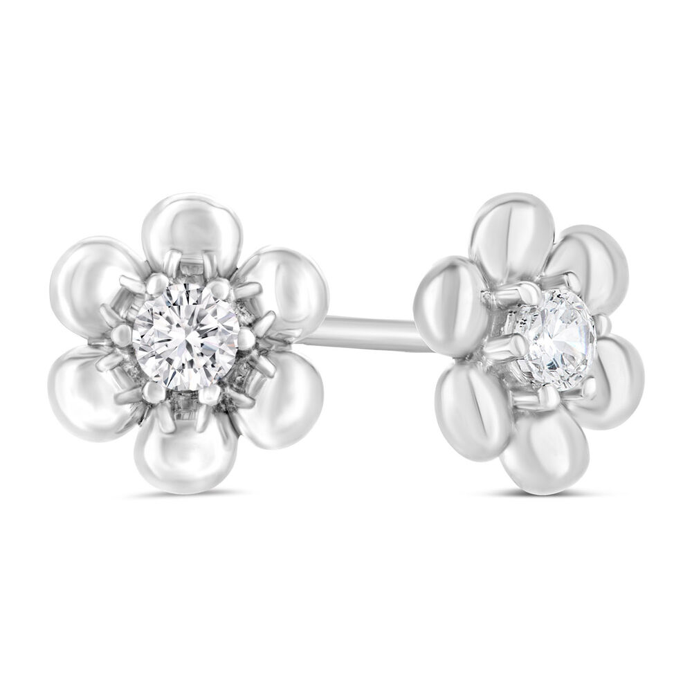 Little Treasure Sterling Silver Cubic Zirconia Flower Stud Earrings image number 2