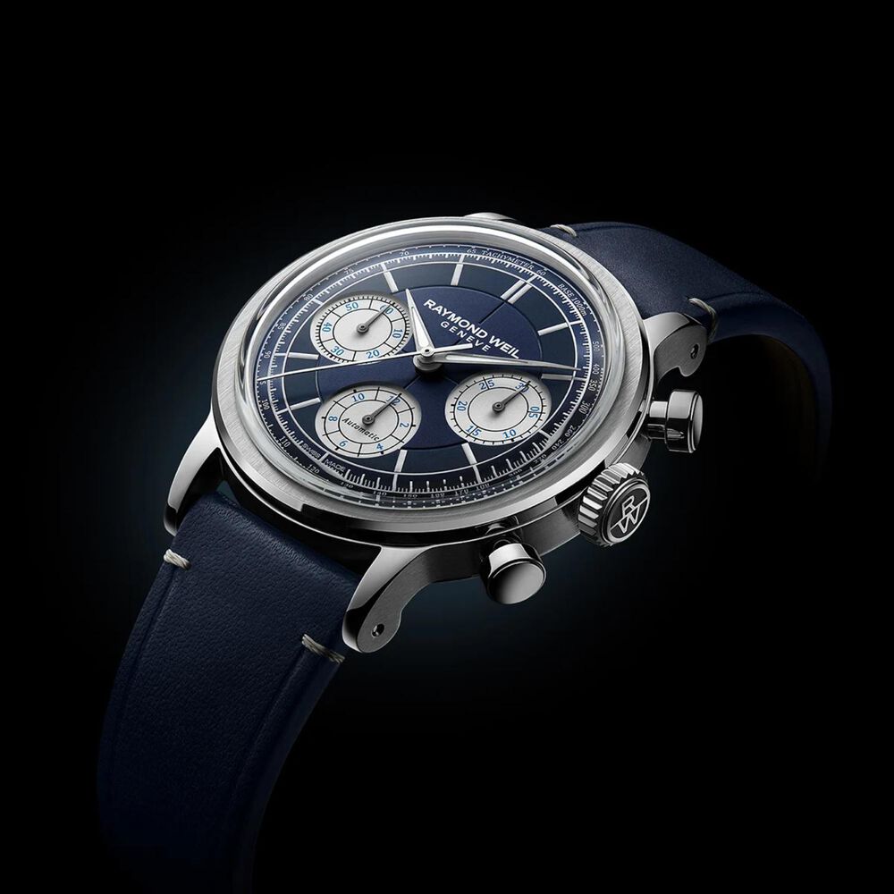 Raymond Weil Millesime Automatic Chronograph 39.5mm Midnight Blue Dial Leather Strap Watch image number 3