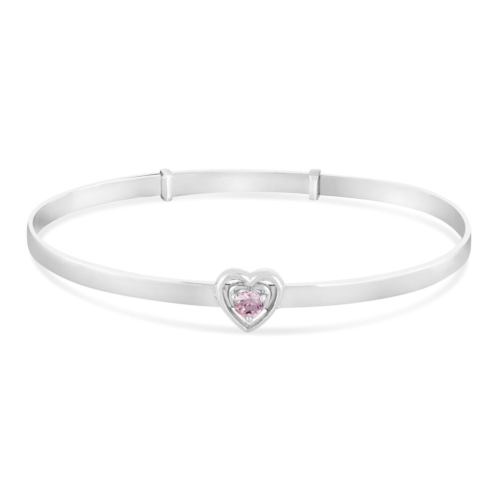 Little Treasure Sterling Silver Pink Crystal Heart Bangle