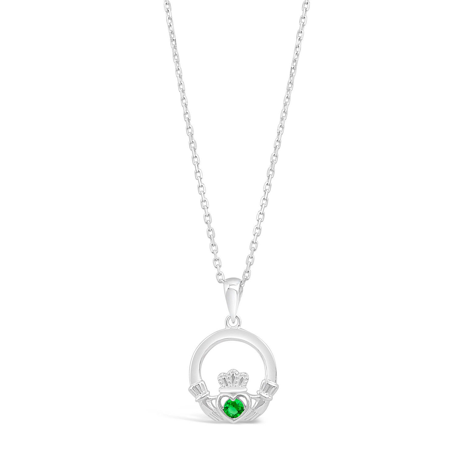 Celtic Claddagh Sterling Silver Green Cubic Zirconia Pendant