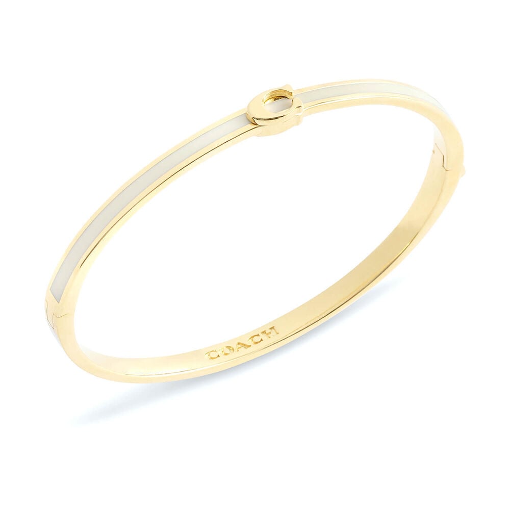 Coach Signature C Gold Tone Brass White Enamel Bangle Bracelet