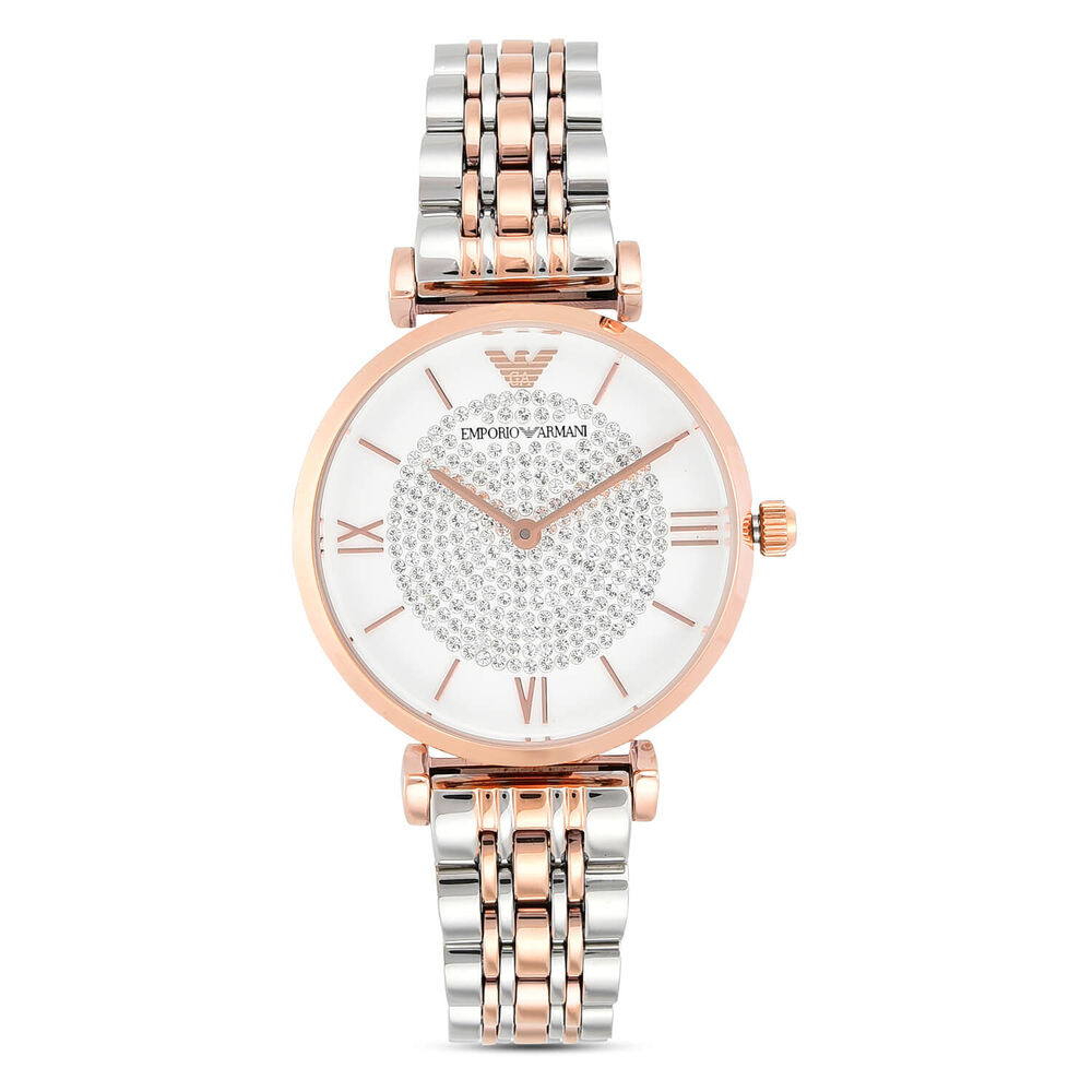 Emporio Armani Gianni T Bar 32mm White Dial Rose Gold Steel Case Bracelet Watch