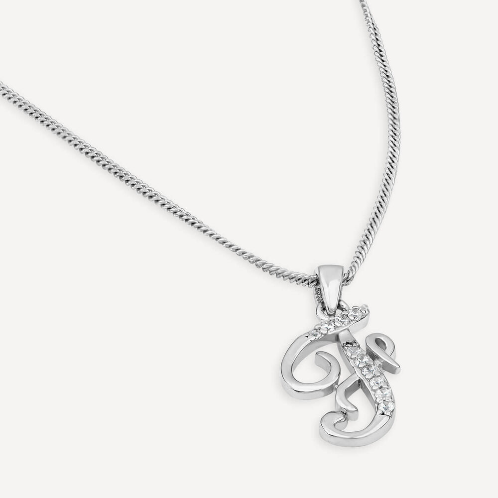 Sterling Silver Script Cubic Zirconia Initial F Pendant image number 2