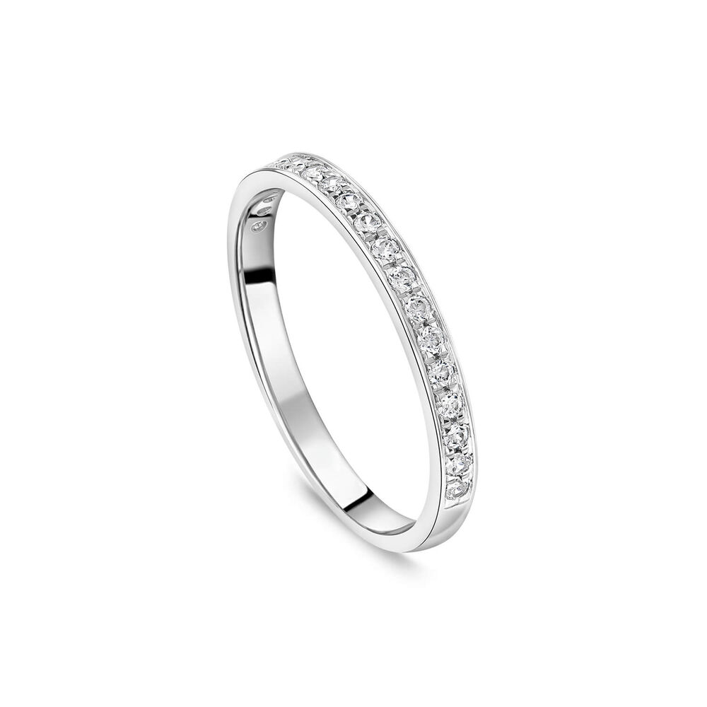 9ct White Gold 2mm 0.15ct Diamond Pave Set Wedding Ring