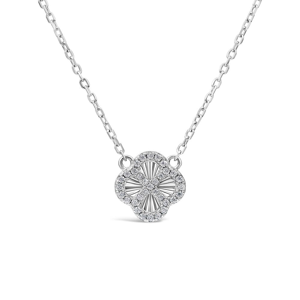 Sterling Silver Iridescent Centre Cubic Zirconia Clover Petal Necklet