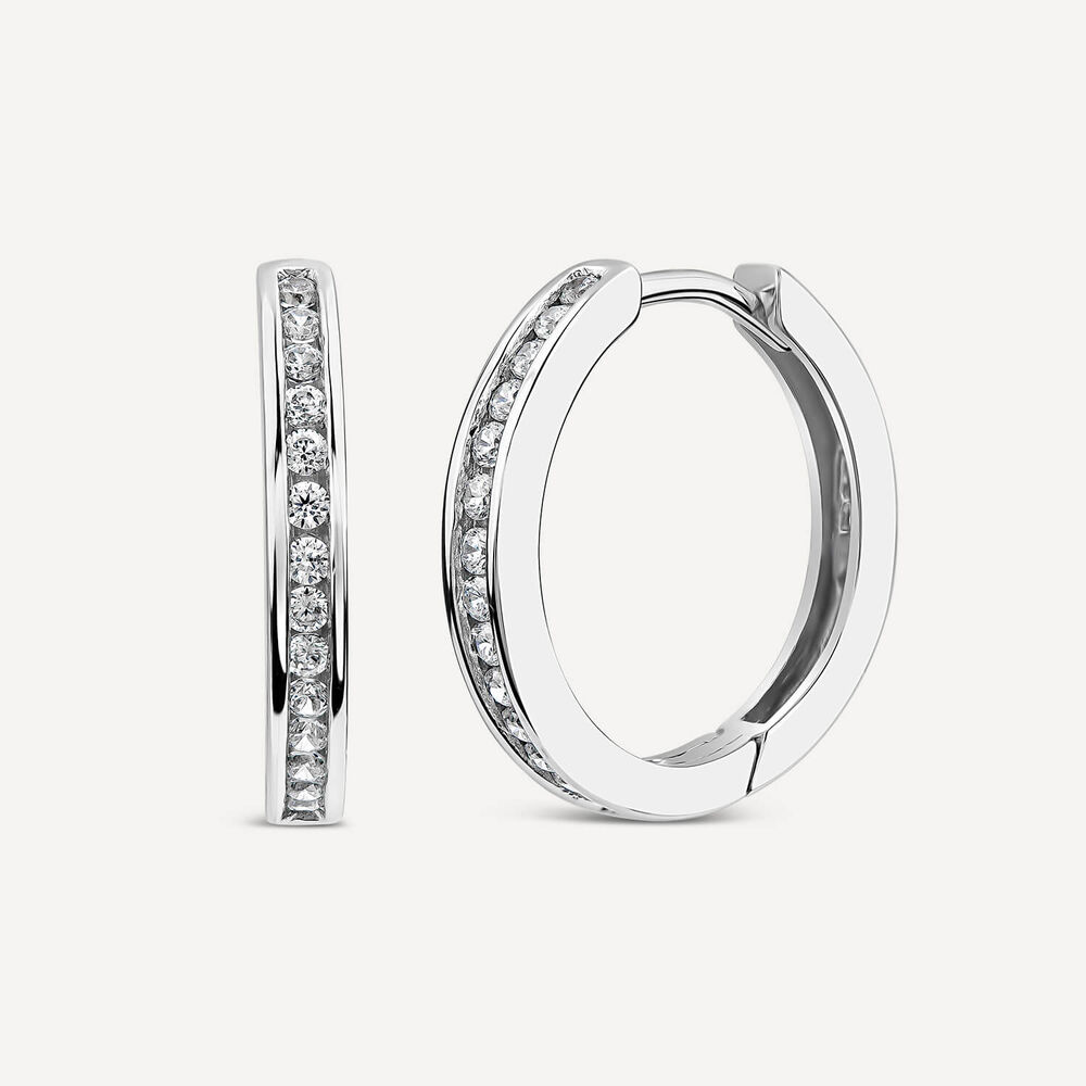 Sterling Silver Channel Set Cubic Zirconia Hoops image number 1