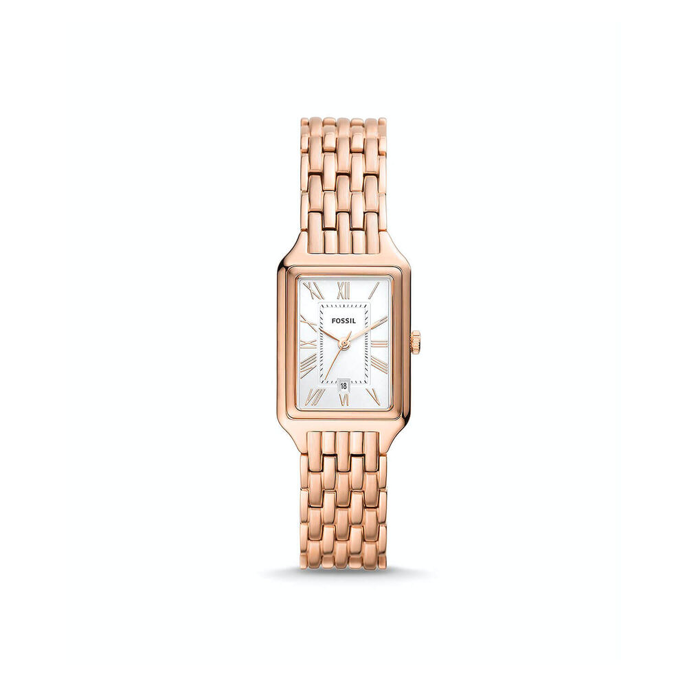Fossil Raquel 23mm Silver Rectangular Dial Rose Gold PVD Bracelet Watch