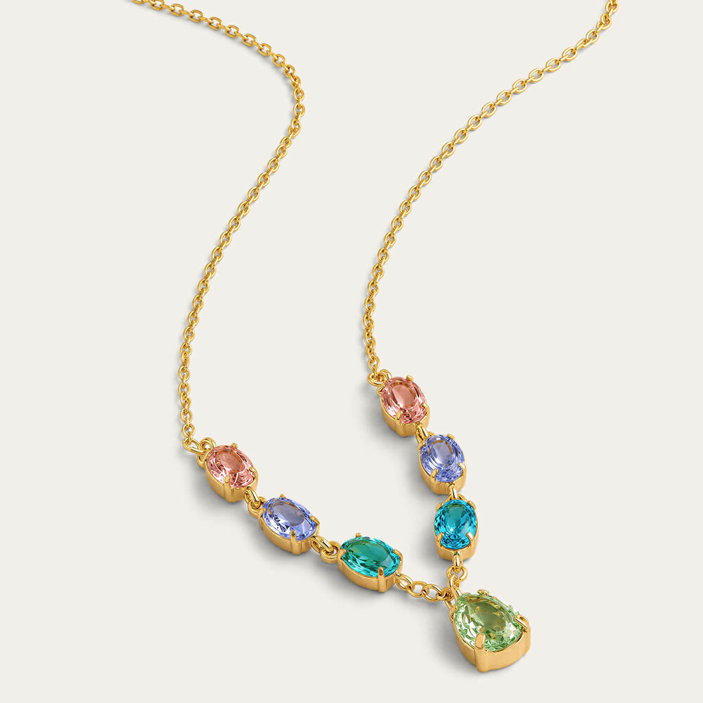 Yellow Gold Plated Sterling Silver 7 Multi Colour Cubic Zirconia Necklet