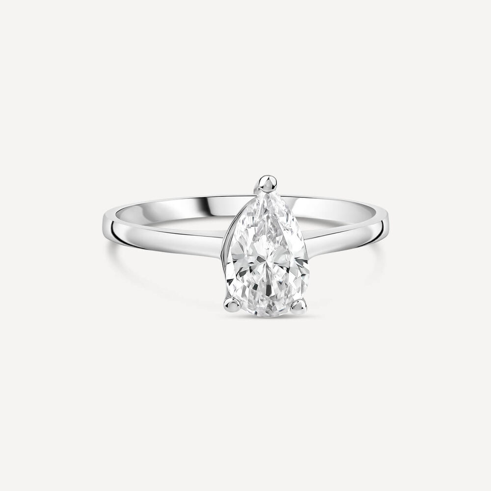 9ct White Gold Pear Cubic Zirconia Promise Ring image number 2