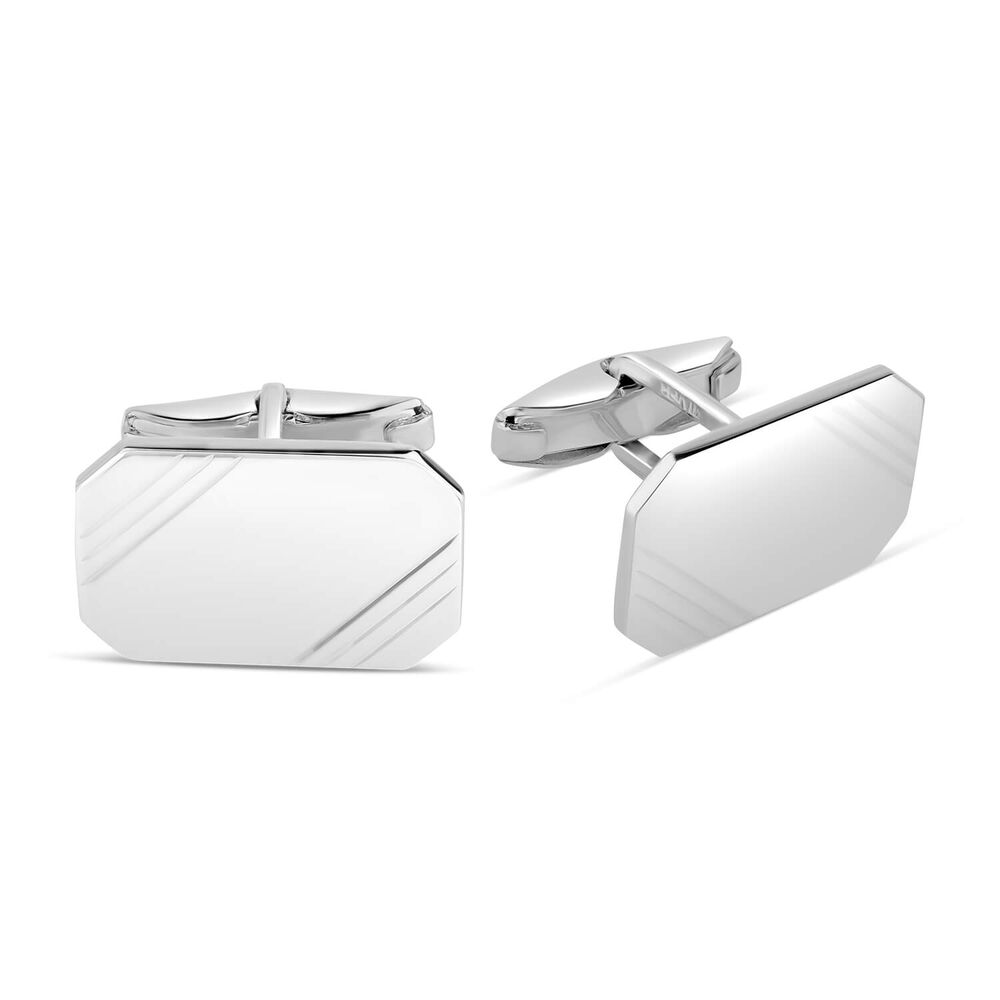 Sterling Silver Rectangle Lined Cufflinks image number 1