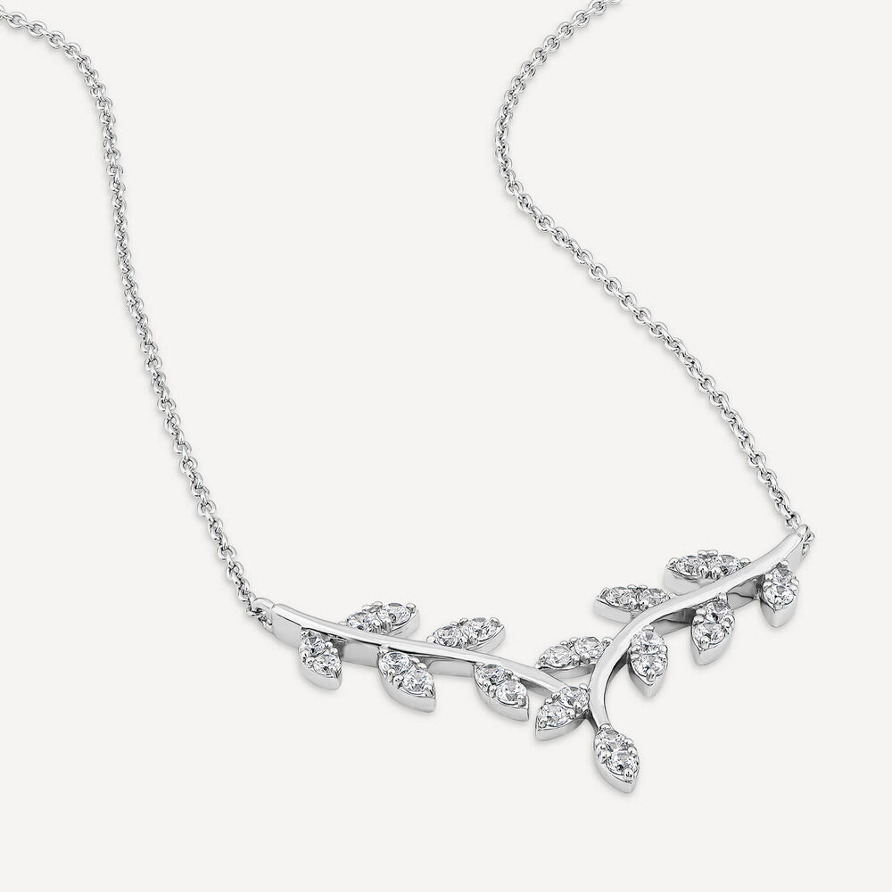 Sterling Silver Pave Cubic Zirconia Branch Design Hammock Necklet image number 3