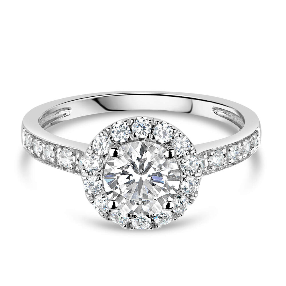 9ct White Gold Cubic Zirconia Halo and Side Stones Ring image number 8