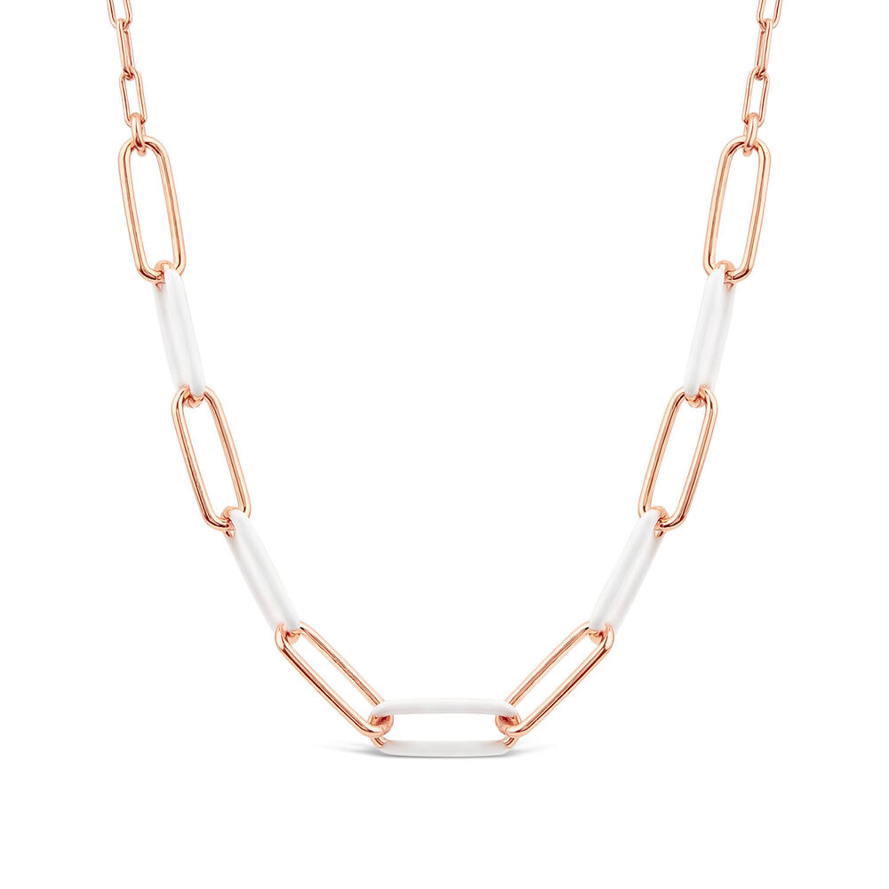 Sterling Silver & Rose Gold Plated White Enamel Links Necklet image number 0