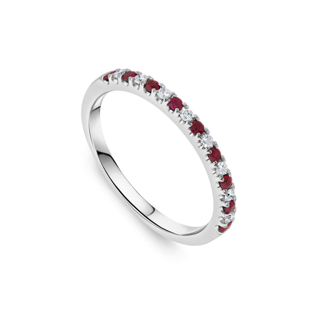 9ct White Gold Ruby & 0.09ct Diamond Claw Set Eternity Ring