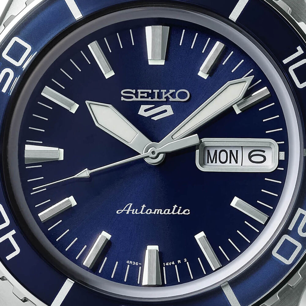 Seiko 5 Sports SNZH ReInterpretation Bluetone Redux 42.5mm Blue Dial Steel Bracelet Watch image number 1
