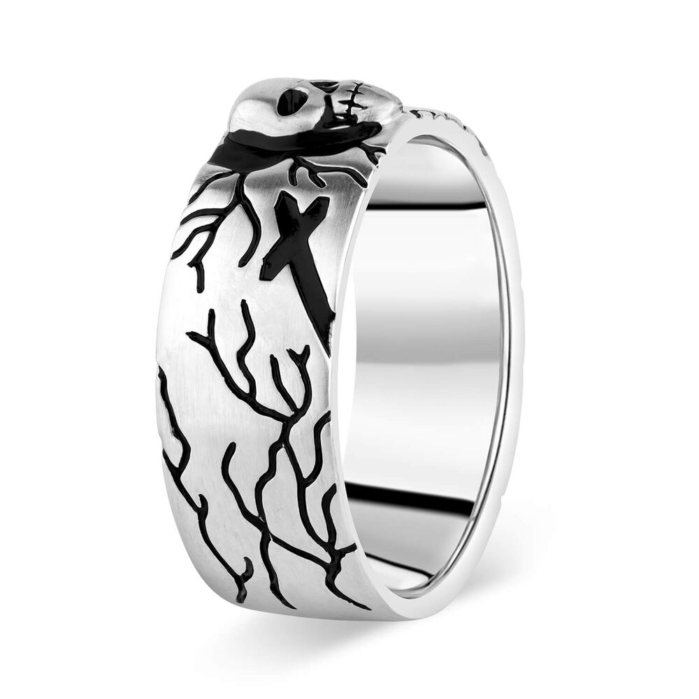 Sterling Silver Rhodium Plated 9.3mm Skull and Cross Men's Ring image number 3