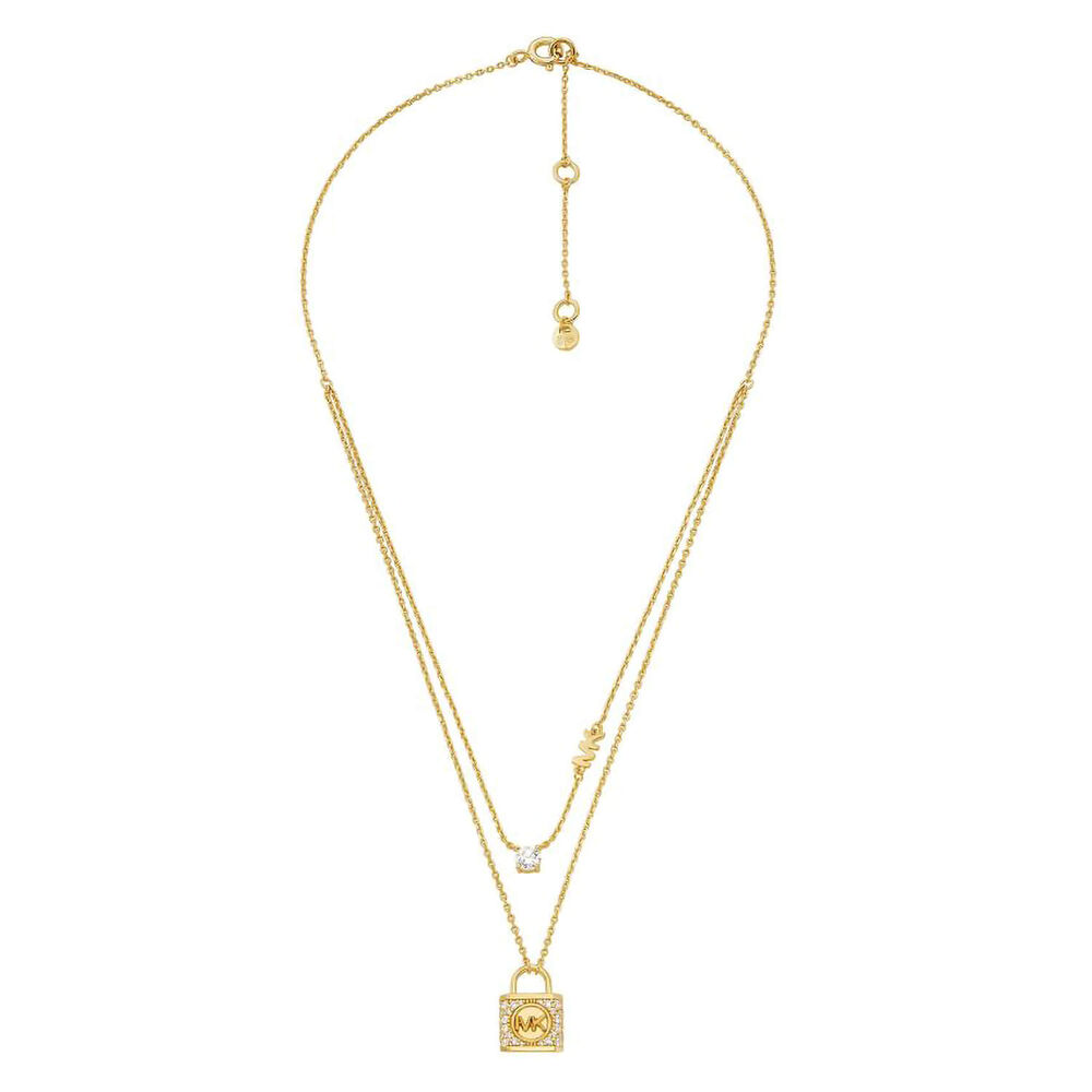 Michael Kors Yellow Gold Plated Lock Double Necklace image number 2