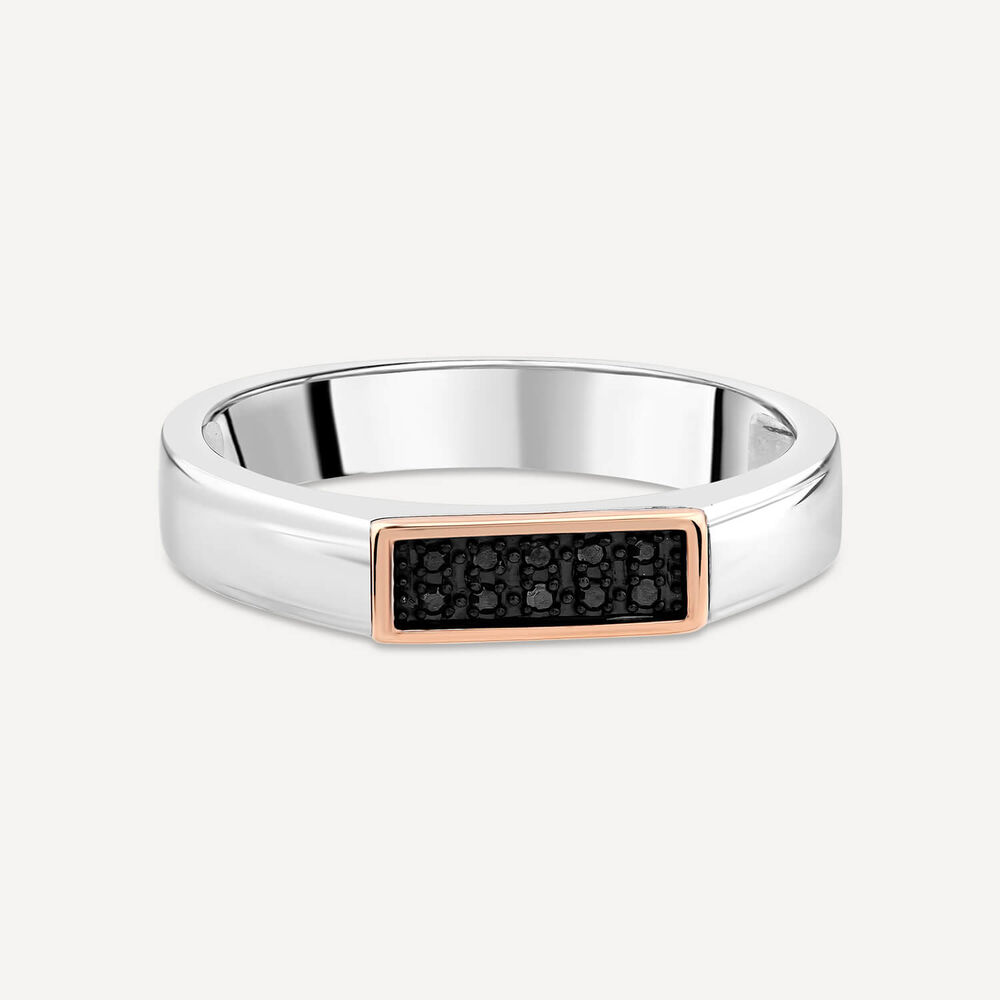 9ct White Gold & Rose Gold Black Diamond Set Ring image number 2